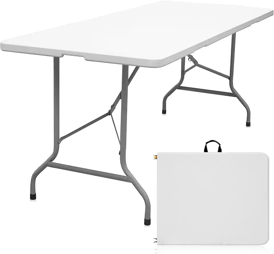 6ft Folding Table, Portable Heavy Duty Plastic Table for Party, White