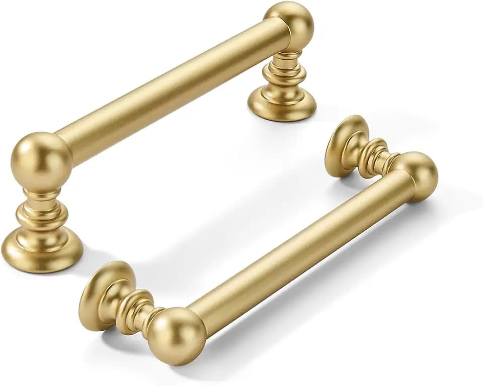 khtumeware 10 Pack 4 inch(102mm) Hole Center Brushed Gold Cabinet Pulls Solid Heavy-Duty Matte Gold Kitchen Cabinet Hardware for Drawers Dressing Table Bathroom Handle