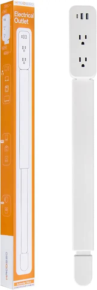 Electrical Outlet Extender Stick - Features USB-A, USB-C and 2 AC Outlets, Extends 22"-34", Rotates 180° Access Hard-to-Reach Outlets, Wall Plug Power Socket Expander Nightstands, Sofa, Desks and More