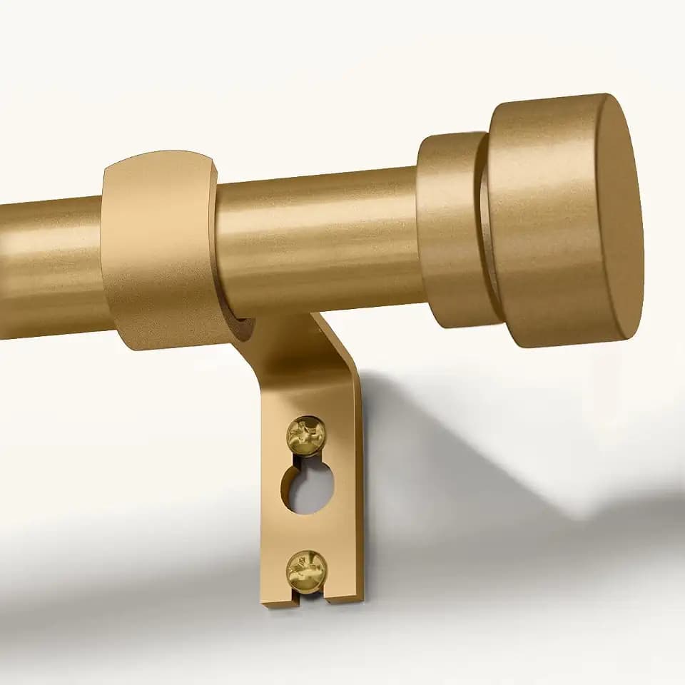 Lootkell Modern Gold Curtain Rods for Windows 66 to 120 Inches Adjustable Length Heavy Duty 1" Diameter Window Curtain Rod with Decorative Finials for Outdoor Bedroom Kitchen Living Room