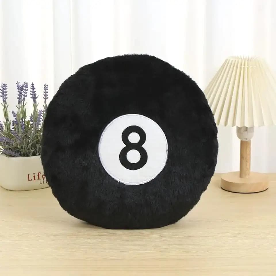 Billiard Pillow, 13.7" 8 Ball Pillow Plush Cushion, Fluffy Decorative Soft Creative Sport Stuffed Animal Toys Cuddle Gift Black