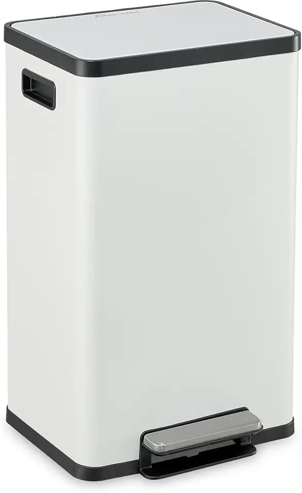 SIMPLI-MAGIC 13.2 Gallon (50L) Step Trash Can – Kitchen Garbage Can with Slow-Close Lid – Odor Control, Hands-Free, Easy to Clean, White