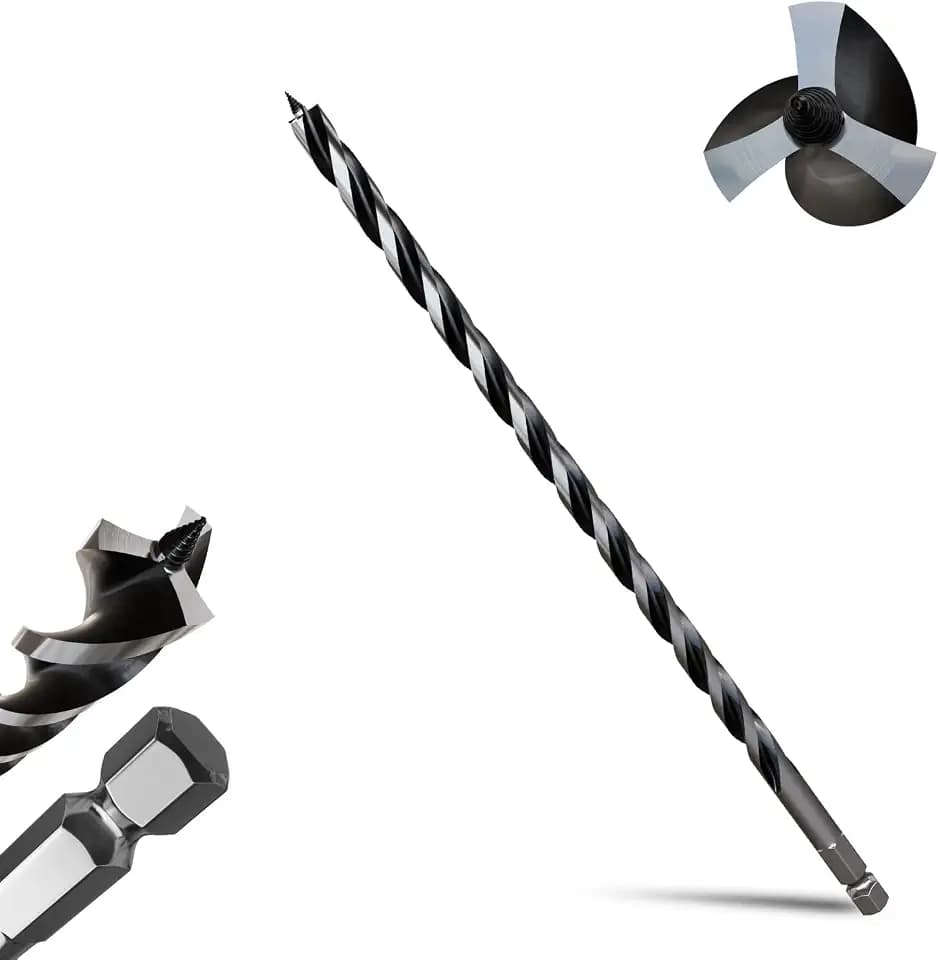 5/8"×16" Professional Auger Drill Bit for Wood with Quick Change Hex Shank- 3-Cutter Design with Dual-Flute for Fast Chip Removal, Fits Hardwood, Softwood, PVC, Drywall & Tree Stumps