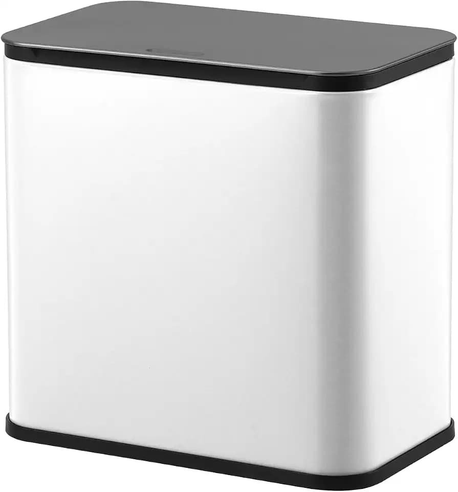 1.3 Gallon/5L Slim Stainless Steel Trash Can with Lid, Odor Control Charcoal Filter, Removable Bucket, Hanging/Wall Mounted/Standing Waste Bin for Kitchen, Bathroom, Bedroom, Office - White