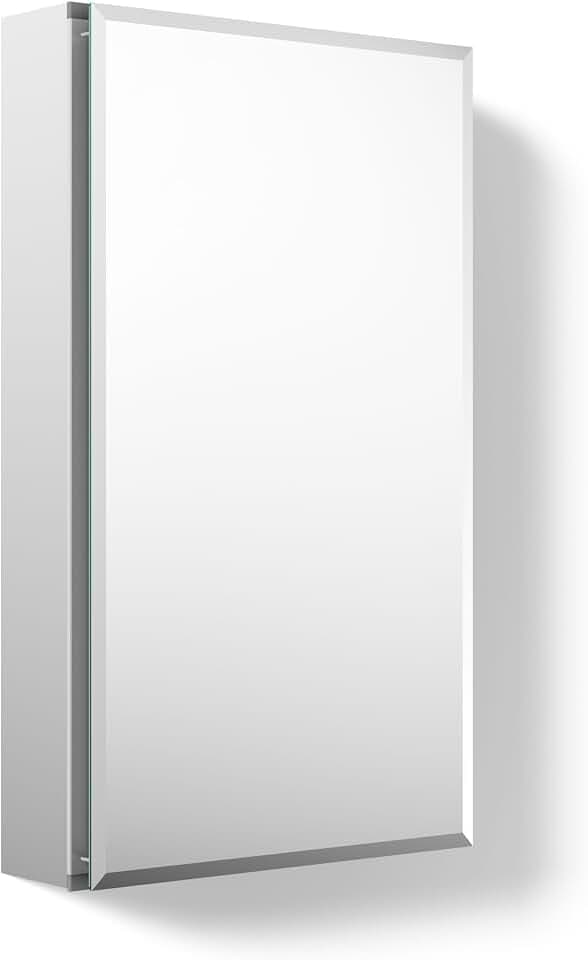 Kohler CB-CLC1526FS Frameless Bathroom Mirror Medicine Cabinet, Single Door, Rectangular Beveled Edge Frame, Bathroom Cabinet Mirror, Adjustable Shelves, 15 in. W x 26 in. H