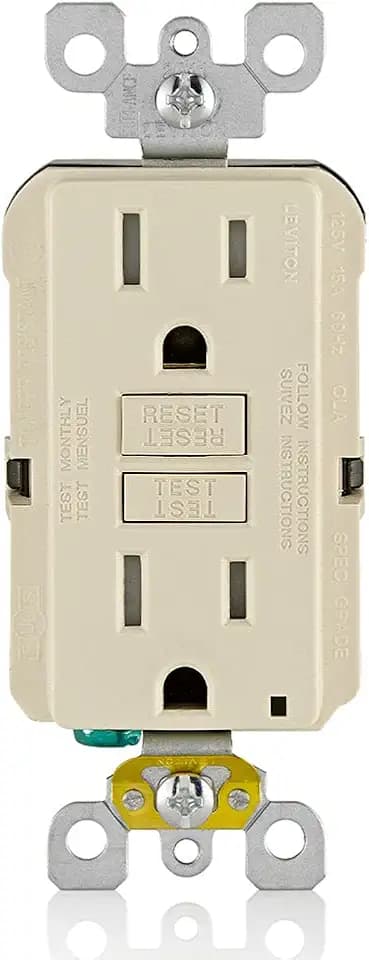 Leviton Slim GFCI Outlet, Tamper-Resistant, 15 Amp, GFTR1-T, Light Almond