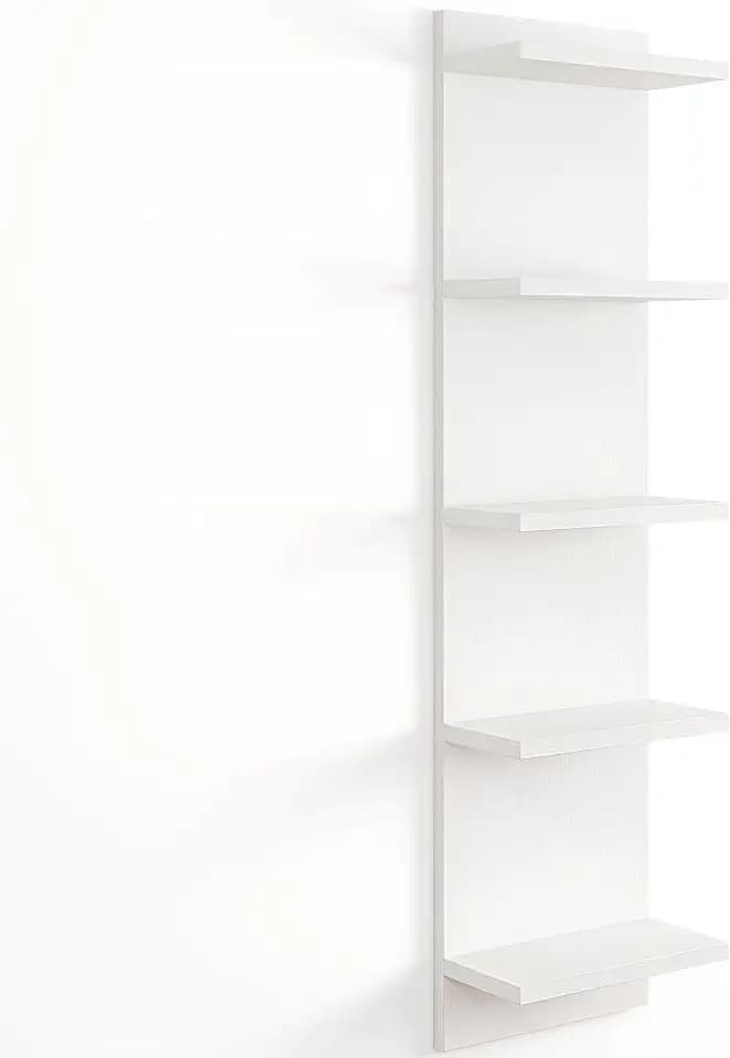 5 Tier White Floating Wall Shelf Unit, Vertical Storage Tower, 1-Pack