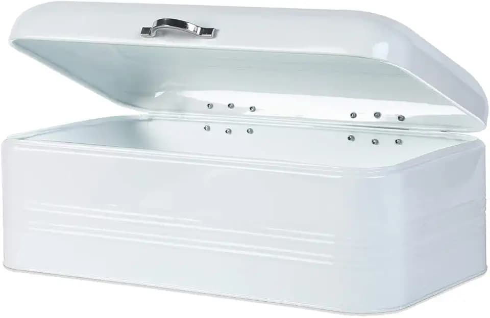 Brightalk Large Bread Box for Kitchen, Metal Bread Storage Bin with Lid, 16.3"x9"x6.7", White