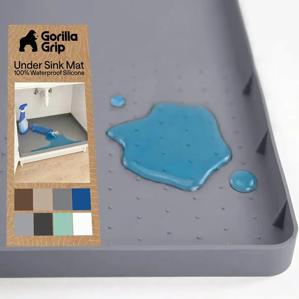GORILLA GRIP Waterproof Silicone Under Sink Mat, Stay in Place, 46x22 Gray