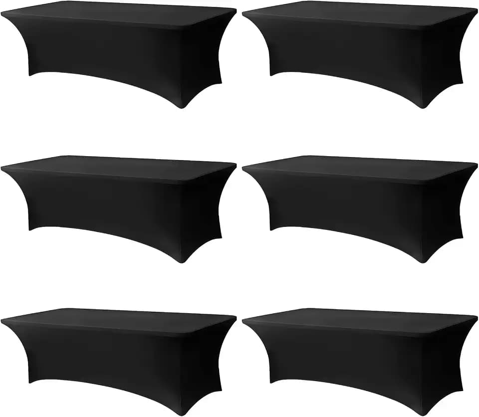 Black Tablecloths 96x30 Inch Table Cloths for 8 Foot Rectangle Tables, Wrinkle Resistant Washable Rectangular Spandex Fabric Table Cover for Vendor Dining Wedding Banquet Camping Party - 6 Pack
