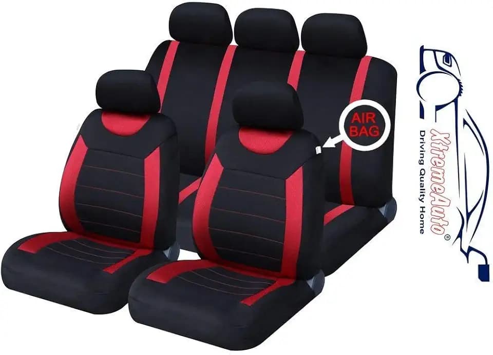 xtremeauto ss5293.type6 Komplettes Universal-Set mit Autositzbezüge, inkl. Aufkleber, Rot/Schwarz