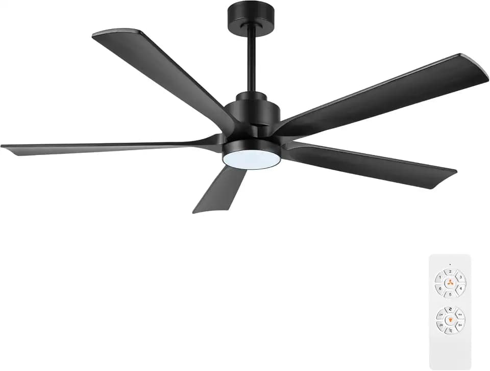ELEHINSER 52" Modern Ceiling Fan with Light and Remote Control, 5 Solid Wood Blades 6-Speed Noiseless Reversible DC Motor, Ceiling Fan for Bedroom Dinning Living Room, Black