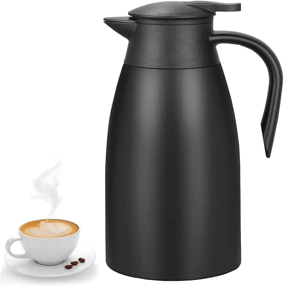 70 Oz Insulated Thermal Coffee Carafe Stainless Steel Double Walled Vacuum Coffee Thermos, Hot Water, Tea, Hot Beverage Dispenser, Keep 24 Hour Heat Retention/12 Hour Cold Retention (Black, 2L)