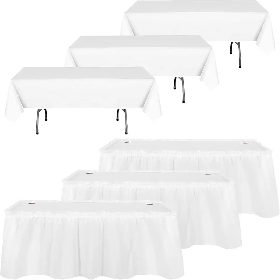 Oudain 6 Pcs Plastic Table Skirts Tablecloths Disposable,White