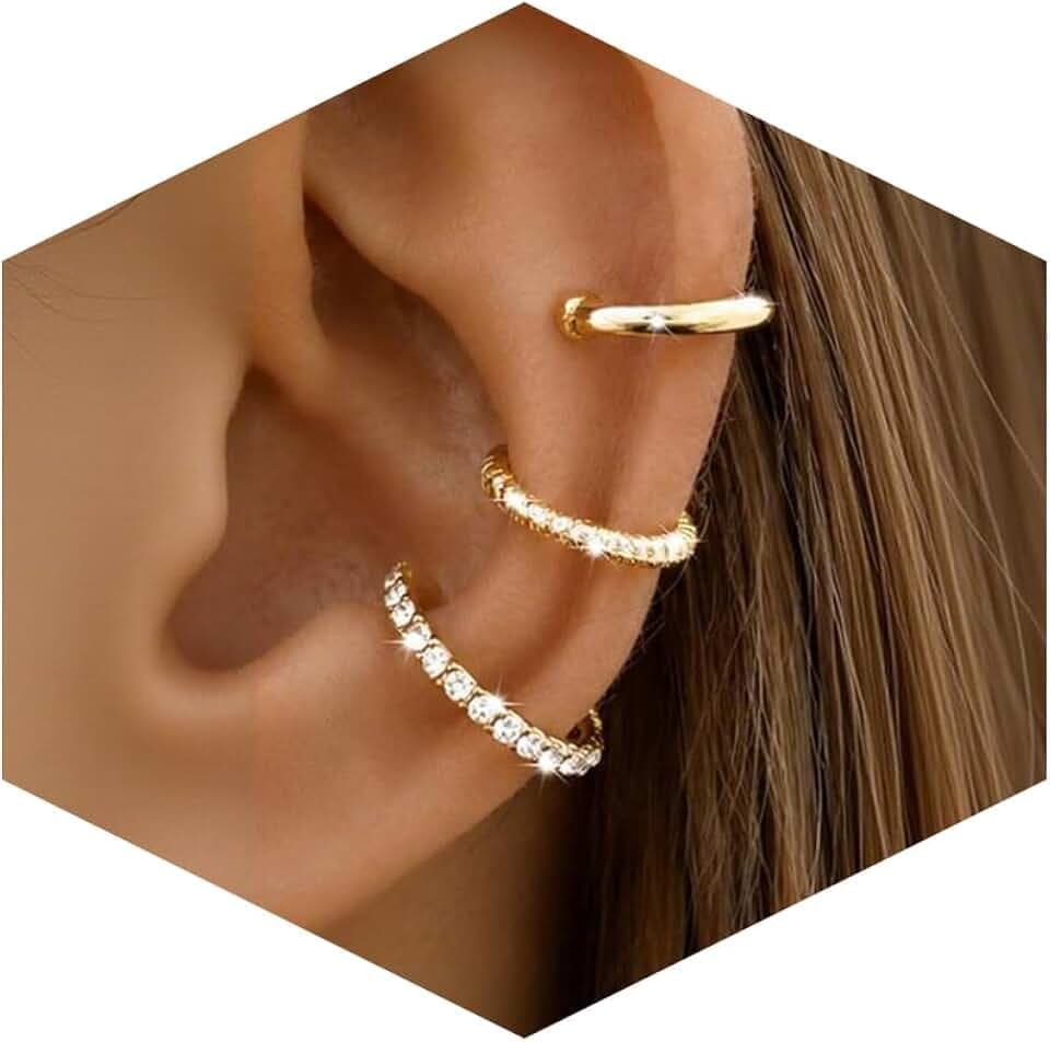 D.Bella Ear Cuff Earrings for Women 14K Gold Plated Dainty Non Pierced Clip On Earring for Cartilage Fake Ear Jewelry Lightweight