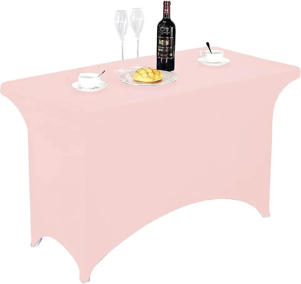 FORLIFE Spandex Table Covers,Fitted Tablecloth for Rectangular Tables, Stretch Patio Table Covers, Universal Spandex Table Cover for Wedding, Banquet, Party (4ft, Blush Pink)