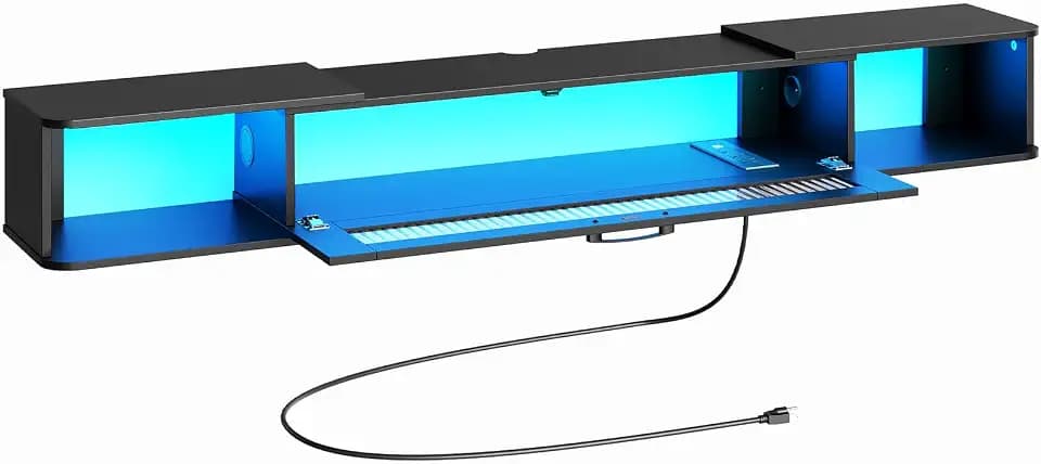 HOOBRO Floating TV Stand with LED Light Power Outlet for TVs up to 75”, Wall Mounted TV Shelf, Modern Media Console Entertainment Center Under TV, for Living Room Bedroom, Black BK36UDDS01G1