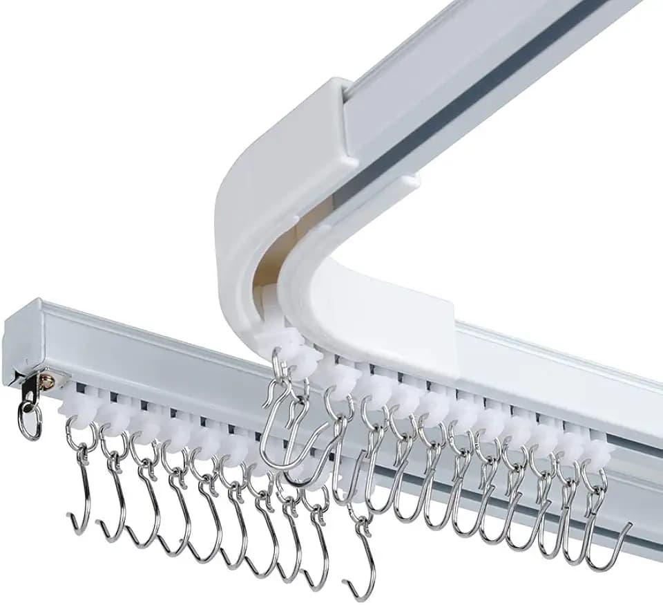 Aluminum alloy ceiling curtain tracks with hooks & corner connectors (Set of 2), heavy-duty room partition curtain rod tracks, suitable for living rooms, bedrooms, and bathroom(6-9 ft Track Set)White