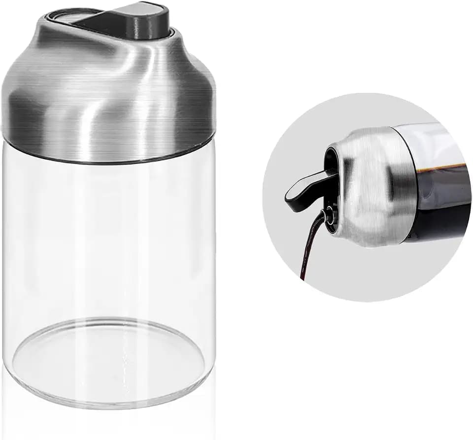 Aelga Soy Sauce Dispenser, 7oz Non-Drip Spout Oil and Vinegar Dispenser with Auto Flip Cap, Glass Oil Cruet for Kitchen Cooking