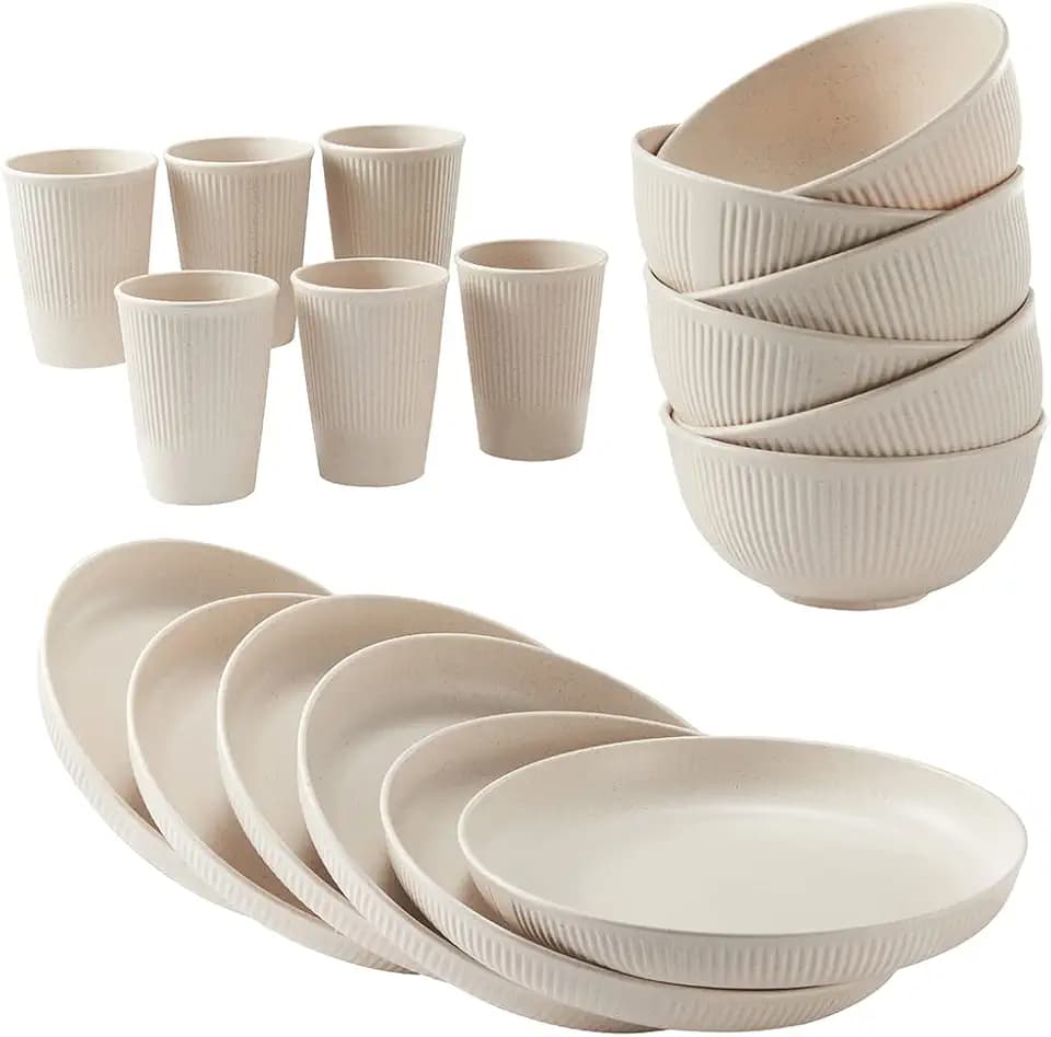 18pcs Wheat Straw Dinnerware Sets HXYPN Unbreakable Reusable Dinnerware Set