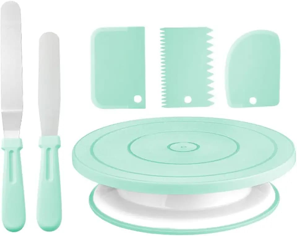 Cake Decorating Turntable,Cake Decorating Supplies With Decorating Comb/Icing Smoother(3pcs),2 Icing Spatula With Sided & Angled … (Green/6pcs)