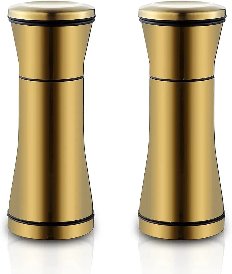 Kyraton Gold Salt and Pepper Shakers, Titanium Plating Stainless Steel Salt and Pepper Grinders Refillable Pepper Grinder, Pepper Mill, Salt Grinder, Salt Shaker, Salt Pepper Shaker Set of 2