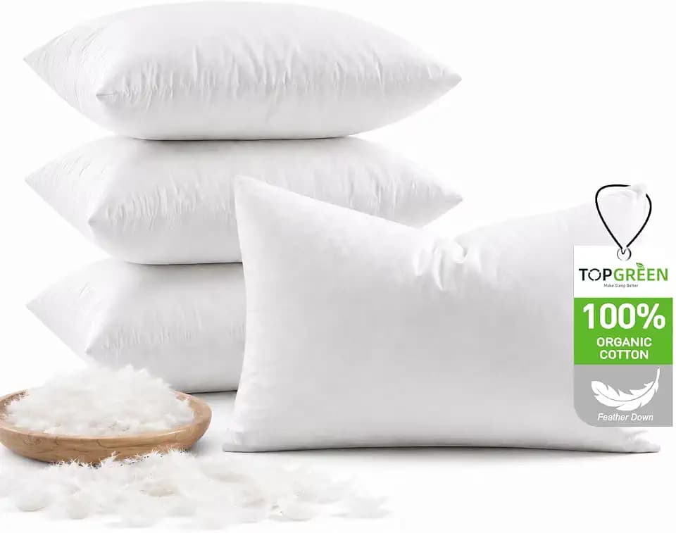 TOPGREEN Ogranic Feather Down Lumbar Pillow Insert 12x20, Pack of 4, White