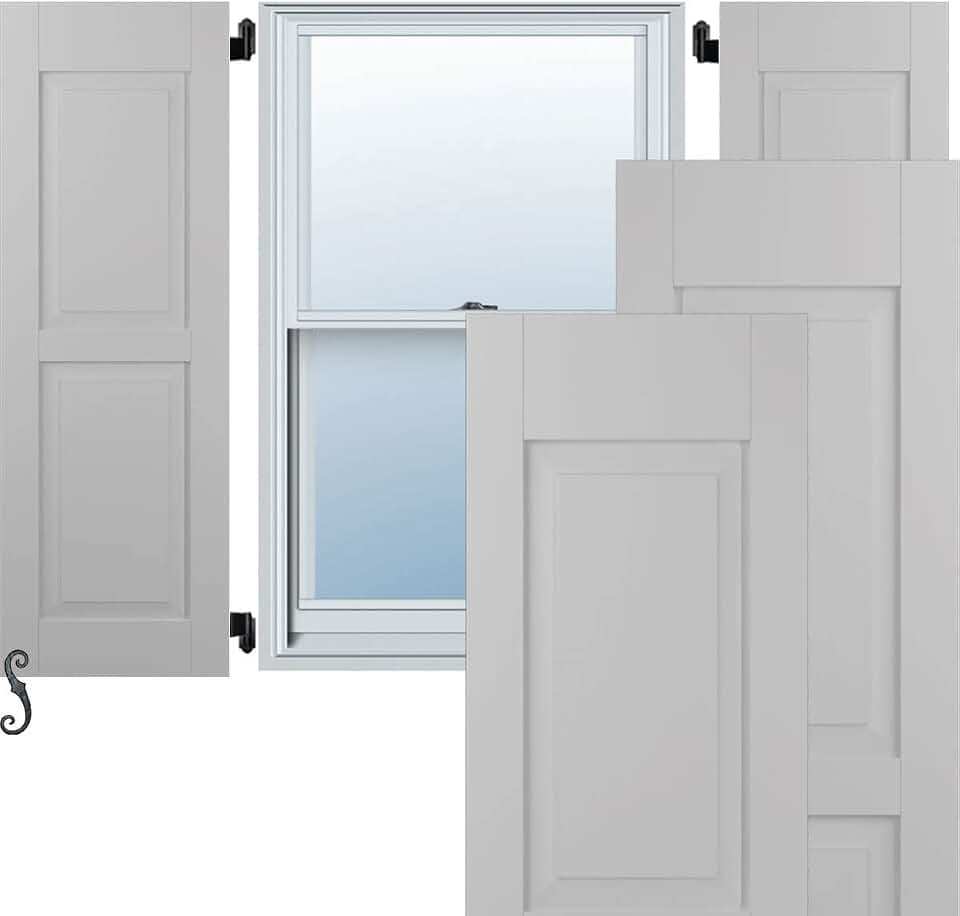 12"W x 47"H Americraft Two Equal Raised Panel Exterior Real Wood Shutters (Per Pair), Primed