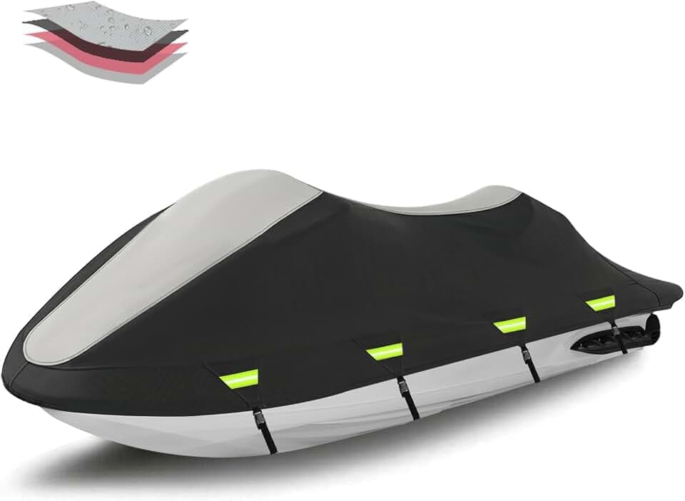 Solim 1200D Waterproof Jet Ski Cover, 115"-120" Trailerable 2-3 Seater PWC