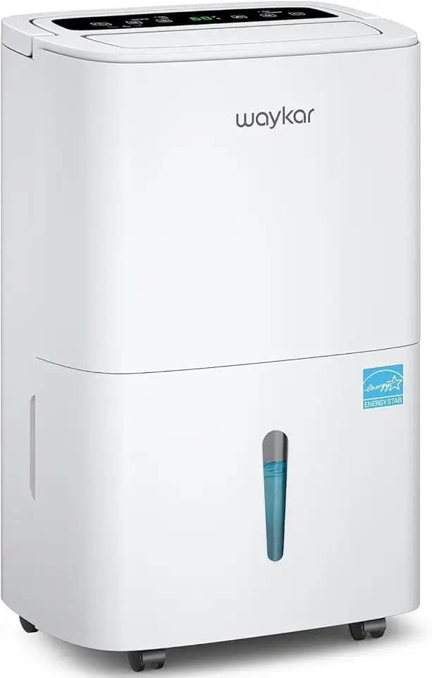 Waykar 120 Pints 2025 Energy Star Dehumidifier for Home up to 6,000 Sq. Ft, Ideal for Basement, Bathroom and Large Room with Drain Hose, Portable, Auto Defrost and Self-Drying