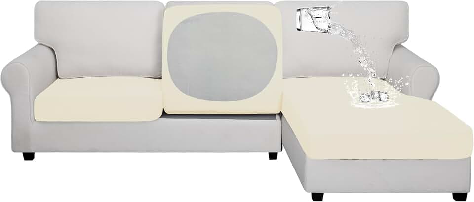Easy-Going Waterproof Sectional L Shape Couch Cushion Covers Ivory