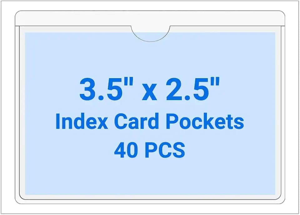 40 PCS Clear Self Adhesive Plastic Label Pockets, Top Loading Business & Library Index Card Holders, Peel and Stick Sleeves for Storage Bins, Totes, Binders and Drawers (3.5 x 2.5 Inch)