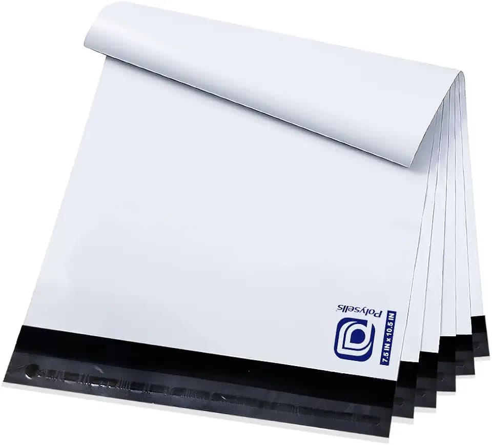 POLYSELLS 100 pcs 7.5"x10.5" White Poly Mailers Shipping Envelopes, Strong Adhesive Sealing, Waterproof, and Tear-resistant Postal Mailing Bags for Clothing and Accessories