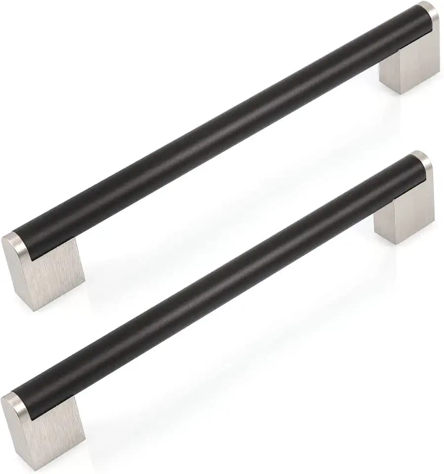 FULGENTE 10 Pack Brushed Square Cabinet Handle Stainless Steel Drawer Pulls for Kitchen Bathroom Cupboard Cabinet (Hole Spacing: 7-1/2" (192mm), Matte Black Flat)
