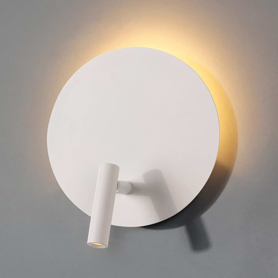 DAWALIGHT LED Wandlampe mit Schalter Weiß, 6W Wandleuchte Innen LED Modern + 3W Drehbar und Schwenkbar Wandspot Leseleuchte Bettwandlampen, Aluminium 3000K Warmweiß