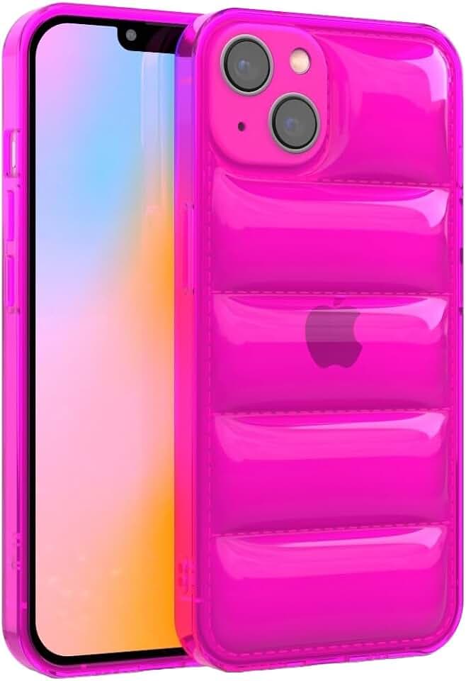 FELONY CASE - iPhone 13 Neon Pink Puffer Case Clear Cushioned Bright Cover mit stoßfestem Bumper Flexible und leichte Schutzhülle - Voller iPhone- und Kameraschutz