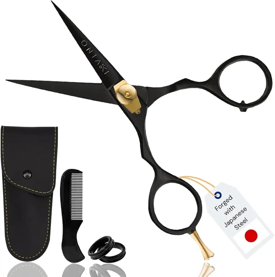 Ontaki Beard & Mustache Scissors & Combs - 5.5" Japanese Steel, Black