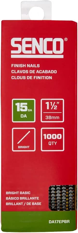 SENCO DA17EPBR 34 Degree Collated Finish Nails, 15 Gauge, 1-1/2 Inch Length, Bright, 1,000 Count Pack