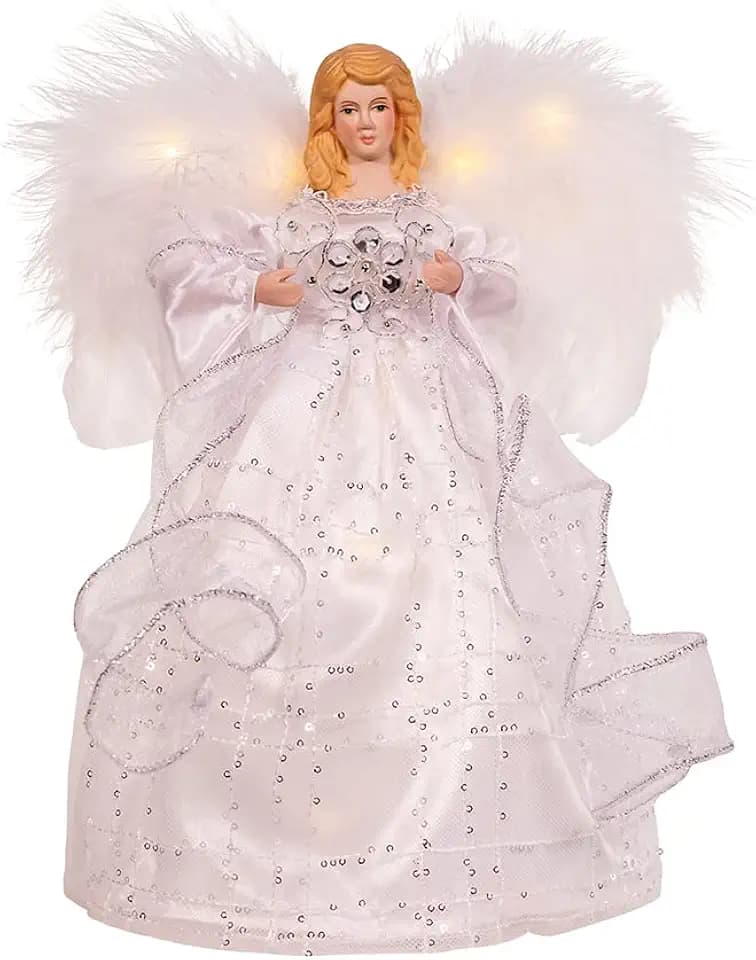 10-Inch Battery-Operated Silver and White Fairy Lighted Angel Tree Topper