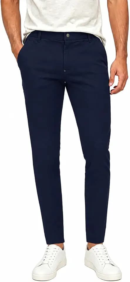 Plaid&Plain Men's Stretchy Skinny Fit Chino Pants Slim Tapered Khaki Pants