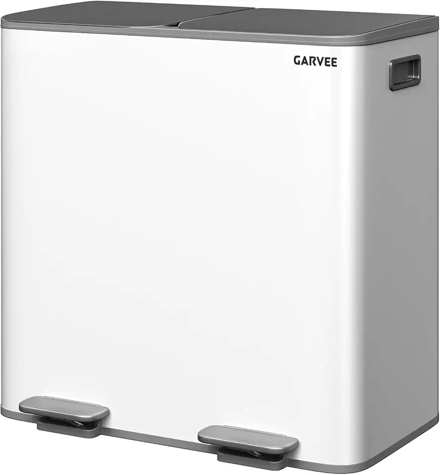2 x 10.6 gal (2 x 40 L)Dual Compartment Kitchen Trash Can, Stainless Steel Garbage Can with Lid,Large Dual Trash and Recycle Bin Combo, Step-on Kitchen Metal Garbage Cans, PP Inner Buckets, Liner Rim