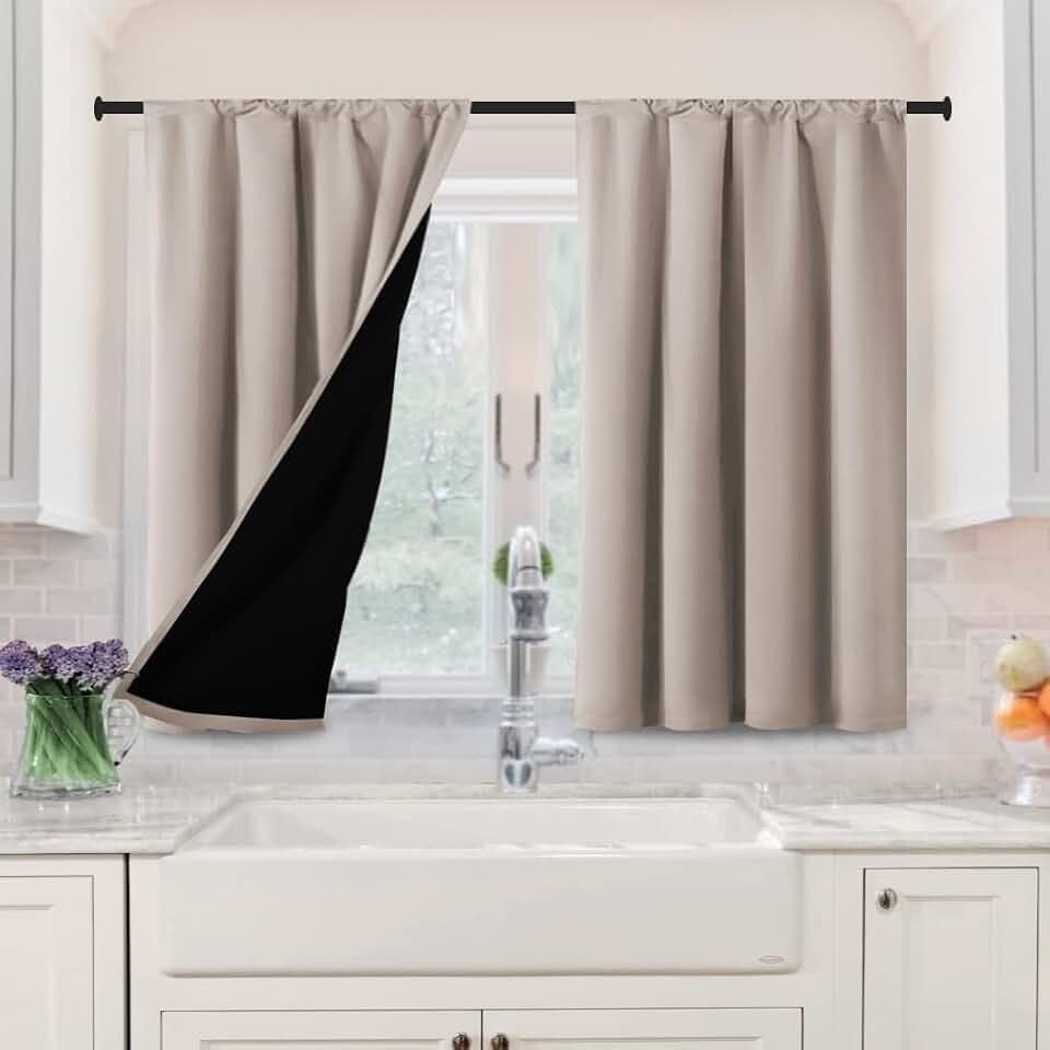H.VERSAILTEX 100% Blackout Curtains for Bedroom 42" W x 36" L, Natural Sand