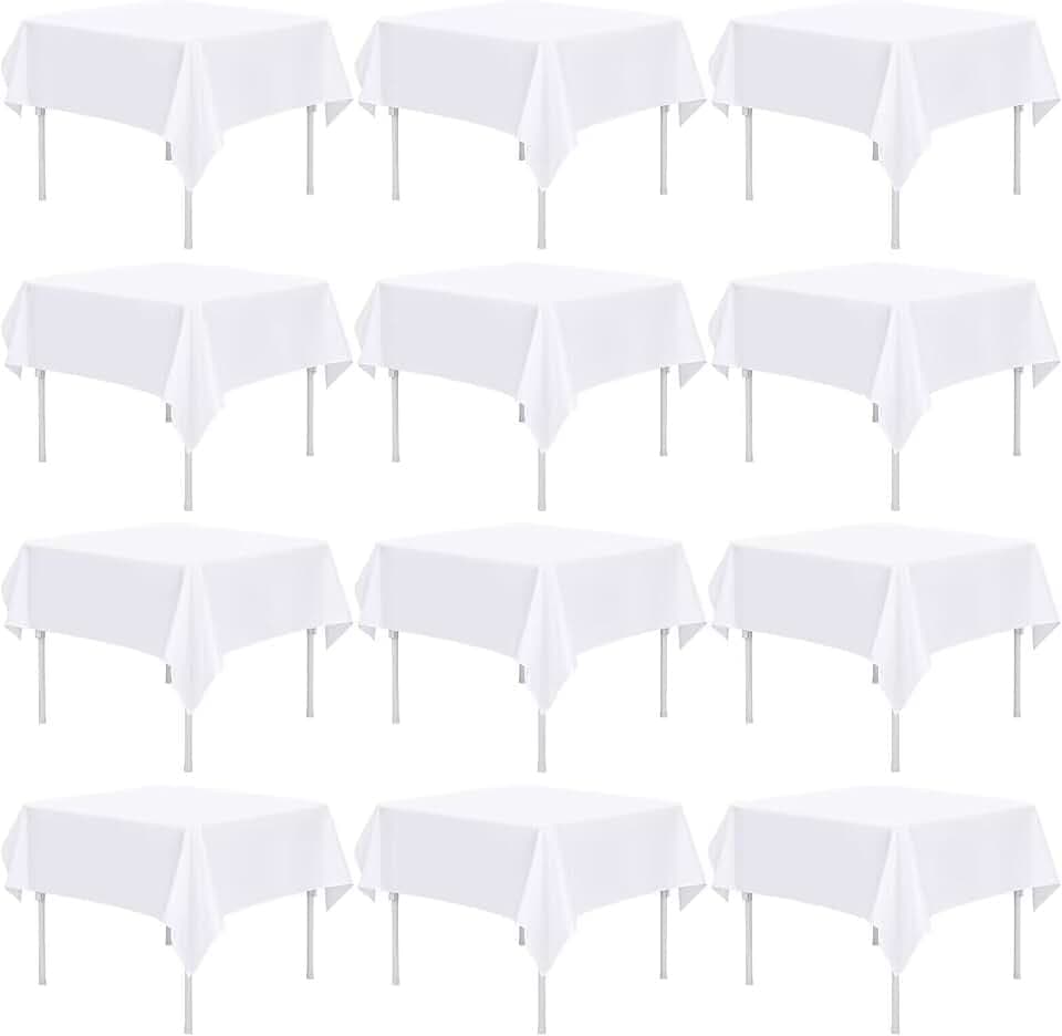 12 Packs White Square Tablecloths 52 x 52 Inch