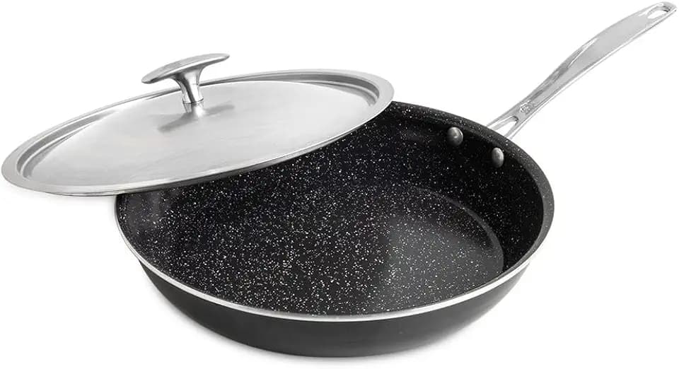 Nordic Ware Basalt Aluminum Saute Skillet and Lid Set, 12-Inch, Ceramic Coating