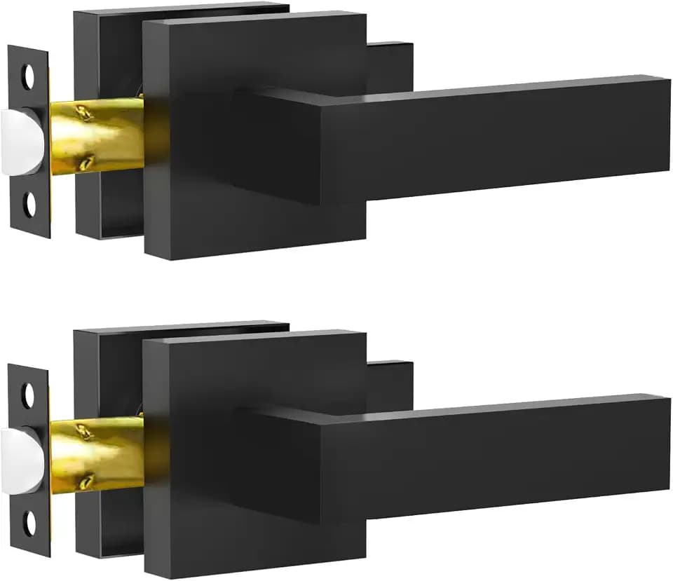 RAZCC Passage Door Lever, Matte Black Interior Door Handles for Hallway& Closet Heavy Duty Non-Locking Lever Sets Keyless Door Knobs Lockset for Right & Left Side Door, 2 Pack