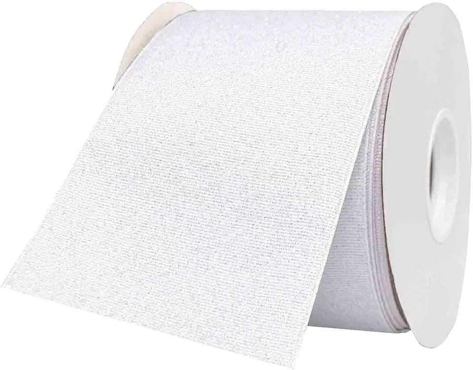 Morex Grosgrain Dazzle Ribbon, 3 inch by 20 Yards, White with Silver Glitter, 99075/20-601
