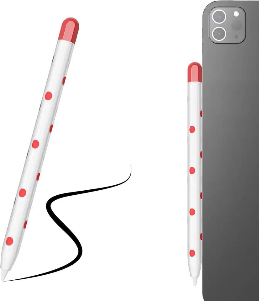 LOVE MEI Polka Dot Silicone Case Compatible with Apple Pencil 1st Generation, Soft Anti-Slip Protective Sleeve Cover for iPencil 1 Gen, Cute Pink Dots Stylus Pen Skin Grip Holder Accessories (Red)