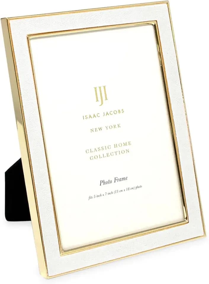 Isaac Jacobs 5x7 White Leather w/Gold Metal Picture Frame with Easel