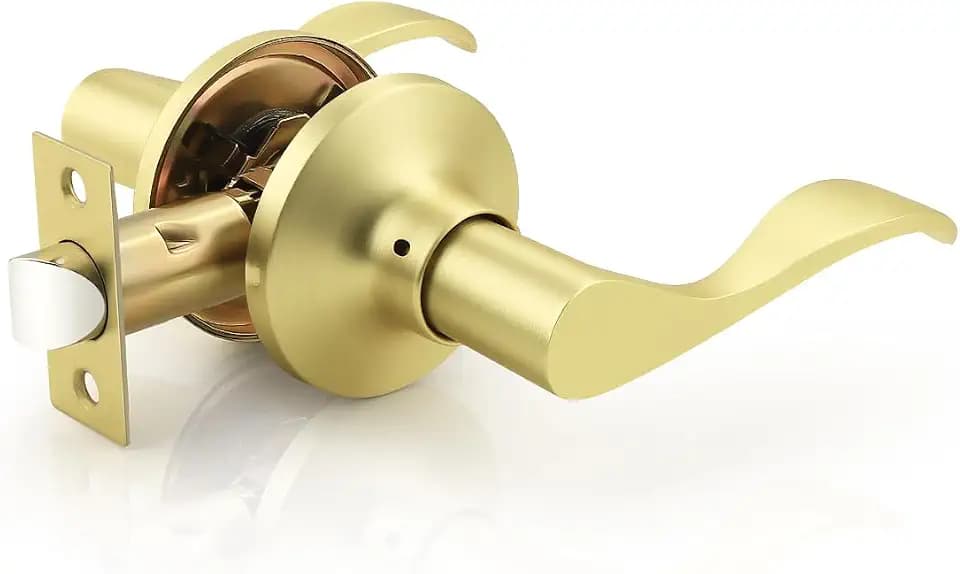 Mengico 1 Pack Gold Modern Interior Passage Door Handles, Keyless Door Knob for Hallway & Closet, Wave Style Non-Locking Door Lever Reversible for Left & Right Handed
