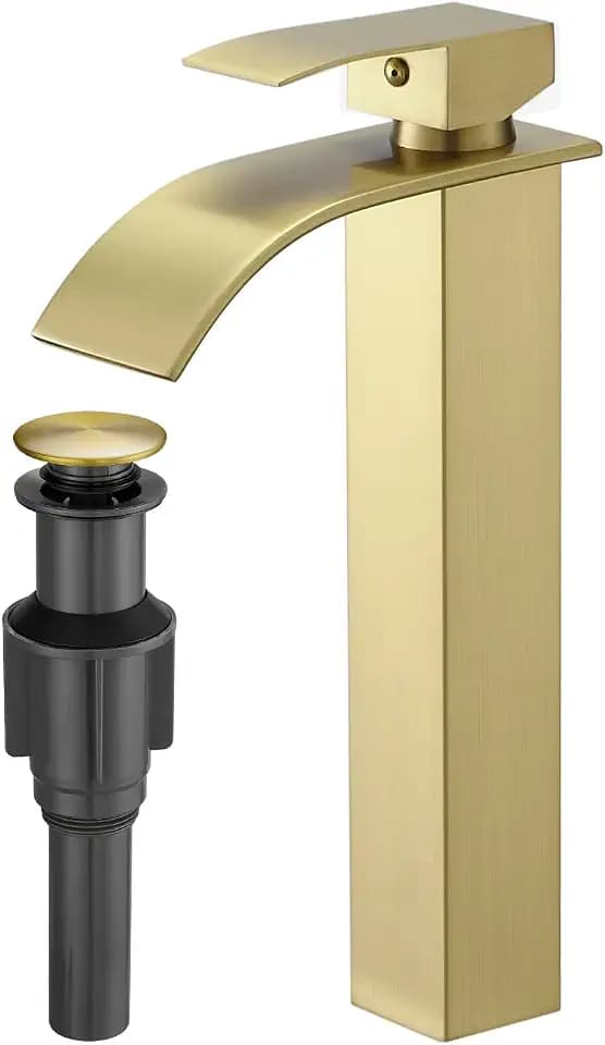 RUMOSE Tall Bathroom Faucet Vessel Sink Faucet with Drain, Brushed Gold